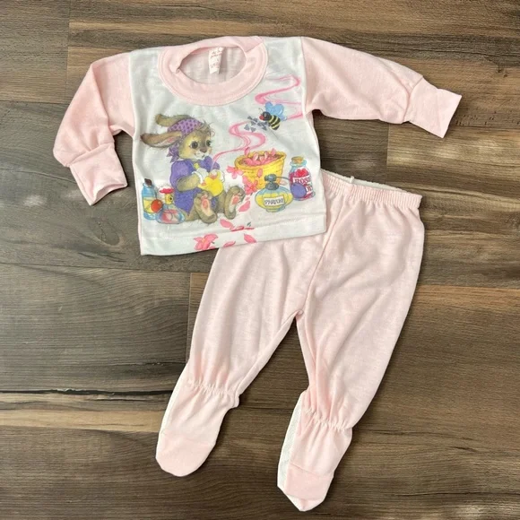 dr denton Pajamas Vintage Dr Denton 2piece Bunny Footed Pajama